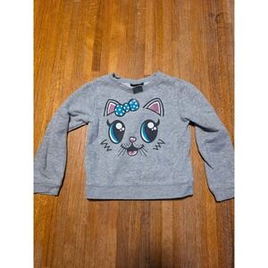 Joe Boxer Girl 3T Gray Glitter Cat Face Graphic Long Sleeve Pullover Sweatshirt